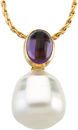 14 KT White Gold 8X6mm Amethyst & 12mm South Sea Cultured Circle Pearl Pendant