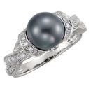 Incredible 14 KT White Gold Black Genuine Freshwater Cultured Pearl & 1/3 Carat TW Diamond Ring
