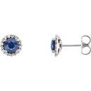 Genuine 14 Karat White Gold Blue Sapphire & 0.17 Carat Diamond Earrings