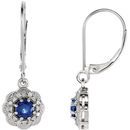 14 Karat White Gold Blue Sapphire & 0.12 Carat Diamond Halo-Style Earrings