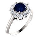 14 Karat White Gold Genuine Chatham Blue Sapphire & 0.50 Carat Diamond Ring