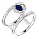 14 Karat White Gold Genuine Chatham Blue Sapphire & 0.33 Carat Diamond Ring