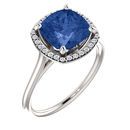 Genuine Chatham Created Sapphire Ring in 14 Karat White Gold Chatham Created Created Genuine Sapphire & 0.17 Carat Diamond Ring