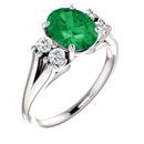 Genuine Created Emerald Ring in 14 Karat White Gold Chatham Created Created Emerald & 0.25 Carat Diamond Ring