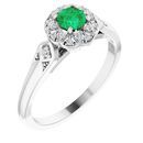 Genuine Emerald Ring in 14 Karat White Gold Emerald & 0.10 Carat Diamond Ring