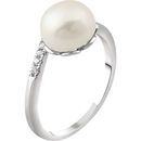 Fantastic 14 KT White Gold Genuine Freshwater Cultured Pearl & .05 Carat TW Diamond Ring