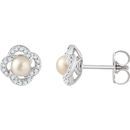 14 Karat White Gold Freshwater Pearl & 0.17 Carat Diamond Earrings