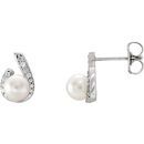 Buy 14 Karat White Gold  Freshwater Pearl & 0.10 Carat Diamond Earrings