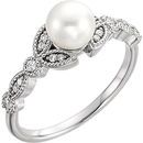Buy 14 Karat White Gold Freshwater Pearl & 0.12 Carat Diamond Leaf Ring