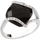 Black Black Onyx Ring in 14 Karat White Gold Onyx & 1/5 Carat Diamond Ring Size 4.25