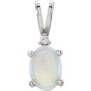 Genuine Opal Pendant in 14 Karat Genuine Gold 7x5mm Oval 4-Prong Accented Cabochon Pendant Mounting