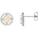 14 Karat White Gold Opal & 0.12 Carat Diamond Earrings