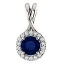 Genuine Sapphire Pendant in 14 Karat White Gold Sapphire & 0.10 Carat Diamond Pendant