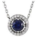 Genuine Sapphire Necklace in 14 Karat White Gold Sapphire & .05 Carat Diamond 16