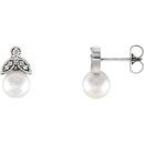 Cultured Freshwater Pearl Earrings in 14 Karat White Gold Freshwater Pearl & .07 Carat Diamond Earrings