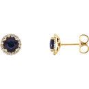 Genuine Sapphire Earrings in 14 Karat Yellow Gold 0.20 Carat Diamond Semi-Set Earrings