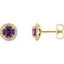 Genuine Chatham Created Alexandrite Earrings in 14 Karat Yellow Gold 3.5mm Round Chatham Created Created Alexandrite & 0.17 Carat Diamond Earrings