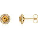 Golden Citrine Earrings in 14 Karat Yellow Gold 3.5mm Round Citrine & 0.12 Carat Diamond Earrings