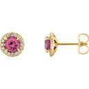 Pink Tourmaline Earrings in 14 Karat Yellow Gold 3.5mm Round Tourmaline & 0.12 Carat Diamond Earrings