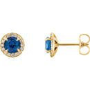 Created Sapphire Earrings in 14 Karat Yellow Gold 4mm Round Chatham Created Created Genuine Sapphire & 0.17 Carat Diamond Earrings