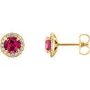 Shop 14 Karat Yellow Gold 4mm Round Genuine Chatham Ruby & 0.12 Carat Diamond Earrings