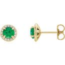 Genuine 14 Karat Yellow Gold 5mm Round Emerald & 0.17 Carat Diamond Earrings