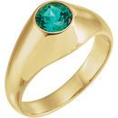14 Karat Yellow Gold 6.5mm Round Genuine Chatham Emerald Ring