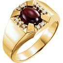14 Karat Yellow Gold 9x7mm Cabochon Garnet and Diamond Accented Men's Ring
