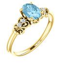 14 Karat Yellow Gold Aquamarine & .04 Carat Diamond Ring