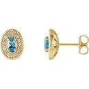 14 Karat Yellow Gold Aquamarine & 0.17 Carat Diamond Halo-Style Earrings