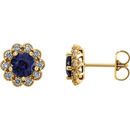 14 Karat Yellow Gold Blue Sapphire & 0.25 Carat Diamond Earrings