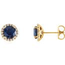 14 Karat Yellow Gold Blue Sapphire & 0.17 Carat Diamond Earrings