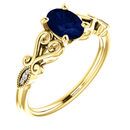 14 Karat Yellow Gold Chatham Oval Blue Sapphire & .02 Carat Diamond Ring
