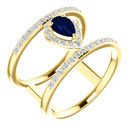 14 Karat Yellow Gold Genuine Chatham Blue Sapphire & 0.33 Carat Diamond Ring