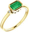 Best 14 Karat Yellow Gold Chatham Emerald & .02 Carat Diamond Ring