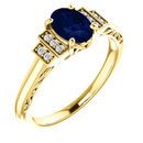 14 Karat Yellow Gold Chatham Lab-Grown Oval Blue Sapphire & .05 Carat Diamond Ring