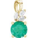 Natural Emerald Pendant in 14 Karat Yellow Gold Emerald & 0.10 Carat Diamond Pendant