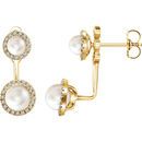 14 Karat Yellow Gold Freshwater Pearl & 0.20 Carat Diamond Halo-Style Earrings