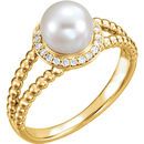Cultured Freshwater Pearl Ring in 14 Karat Yellow Gold Freshwater Pearl & 0.12 Carat Diamond Ring