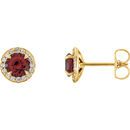 Red Garnet Earrings in 14 Karat Yellow Gold Round Garnet & 0.12 Carat Diamond Earrings