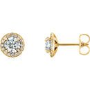 Genuine Sapphire Earrings in 14 Karat Yellow Gold Round White Sapphire & 0.12 Carat Diamond Earrings