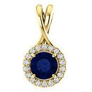 Genuine Sapphire Pendant in 14 Karat Yellow Gold Sapphire & 0.10 Carat Diamond Pendant