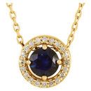 Genuine Sapphire Necklace in 14 Karat Yellow Gold Sapphire & .05 Carat Diamond 16