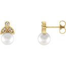 14 Karat Yellow Gold Freshwater Pearl & .07 Carat Diamond Earrings