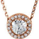 White Diamond Necklace in 14 Karat Rose Gold 0.40 Carat Diamond Halo-Style 16