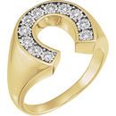 Genuine 14 Karat Yellow Gold & White 0.25 Carat Diamond Men's Horseshoe Ring
