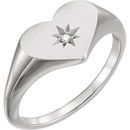 14 Karat White Gold .01 Carat Round Genuine Diamond Heart Signet Ring