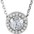White Diamond Necklace in 14 Karat White Gold 0.40 Carat Diamond Halo-Style 16