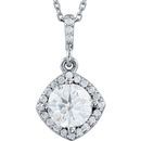 White Diamond Necklace in 14 Karat White Gold 0.40 Carat Diamond Halo-Style 18