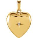 White Diamond Pendant in 14 Karat Yellow Gold .005 Carat Diamond Heart Shape Locket
